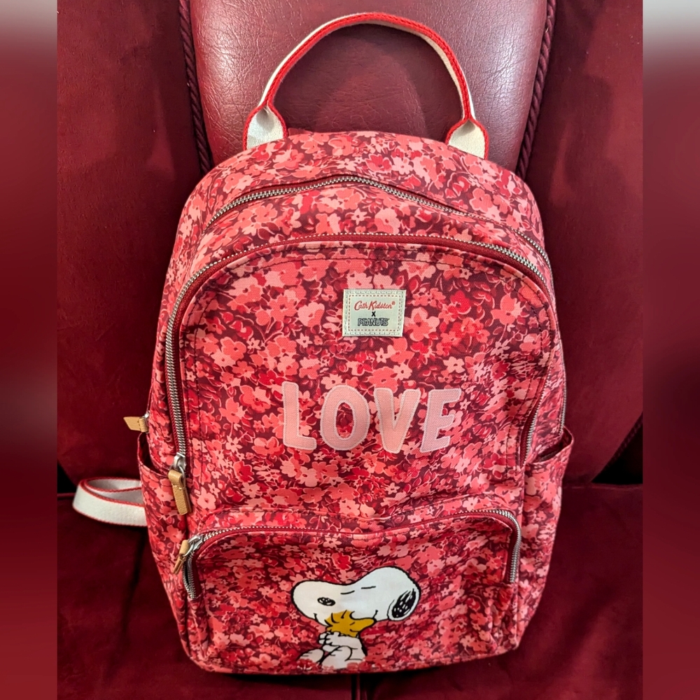 Cath Kidston Rare Snoopy Peanuts Love Backpack Pink Red Floral New w/o tag
